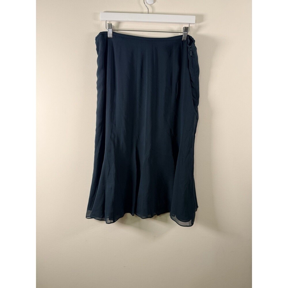 Jones New York Blue Silk Chiffon Solid A-Line Knee Skirt Lined Zip - Size 14